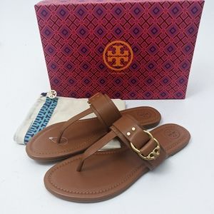 Tory Burch Marsden Leather Logo Thong Sandal Brown